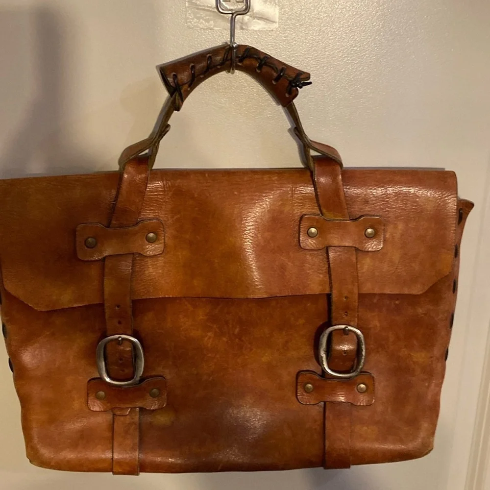 Old West Mens Antique Vintage Leather Laptop Briefcase bag handmade Paul Bliss
